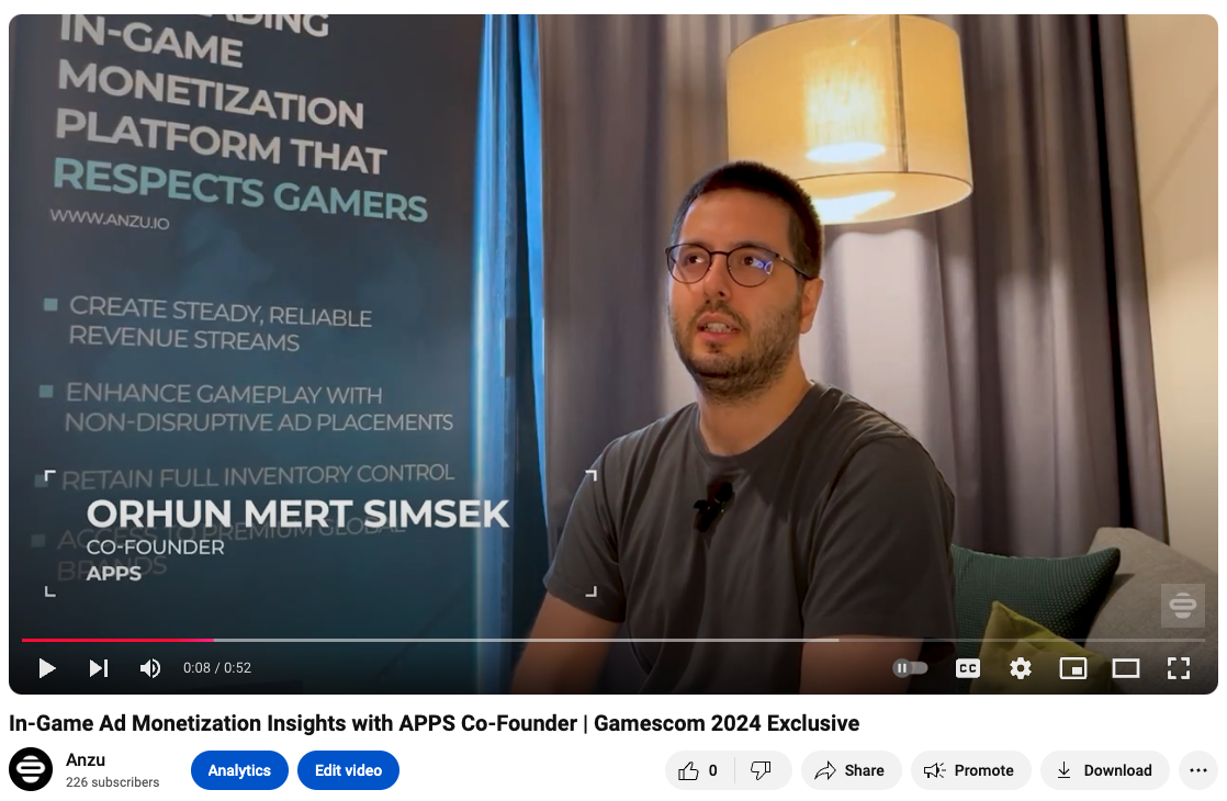Anzu video: In-Game Ad Monetization, Gamescom 2024