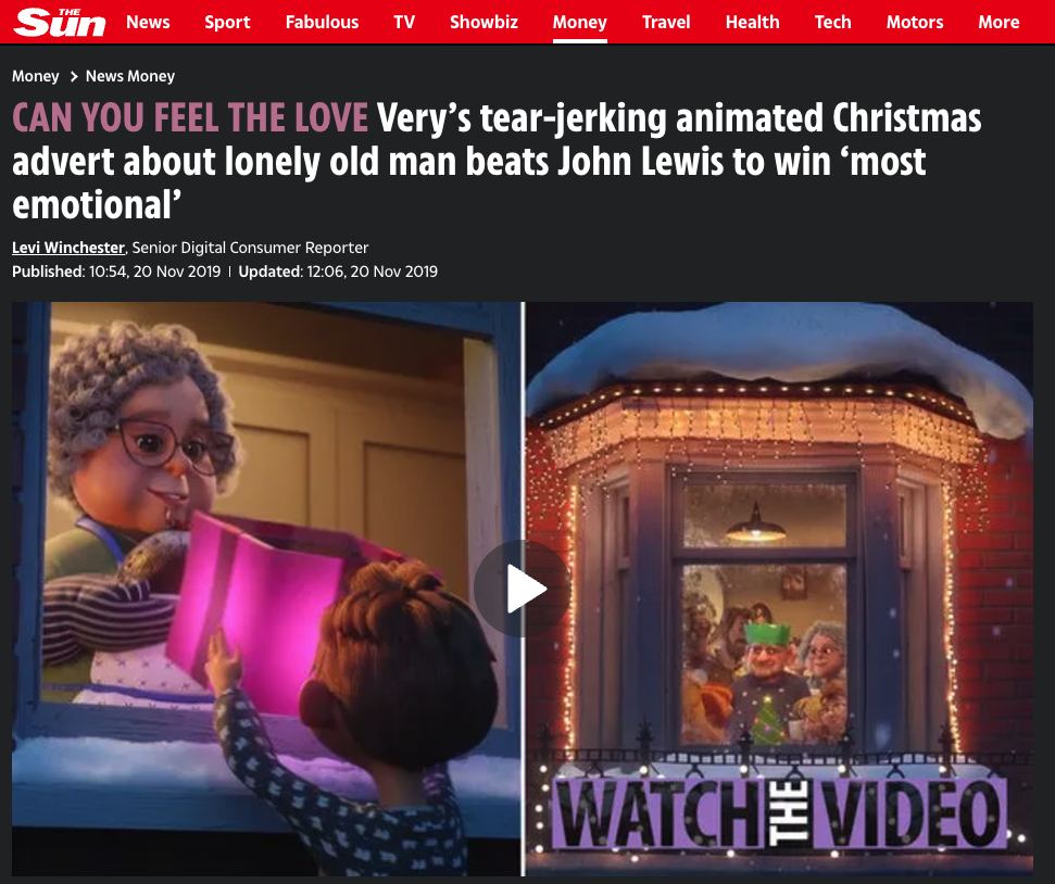 The Sun: Very's Christmas advert most emotional